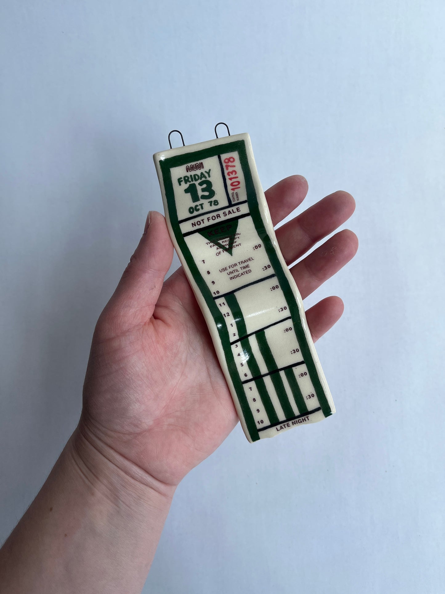 Ceramic Bus Transfer (Wall Hanging, Dark Green Fri 10/13/78)