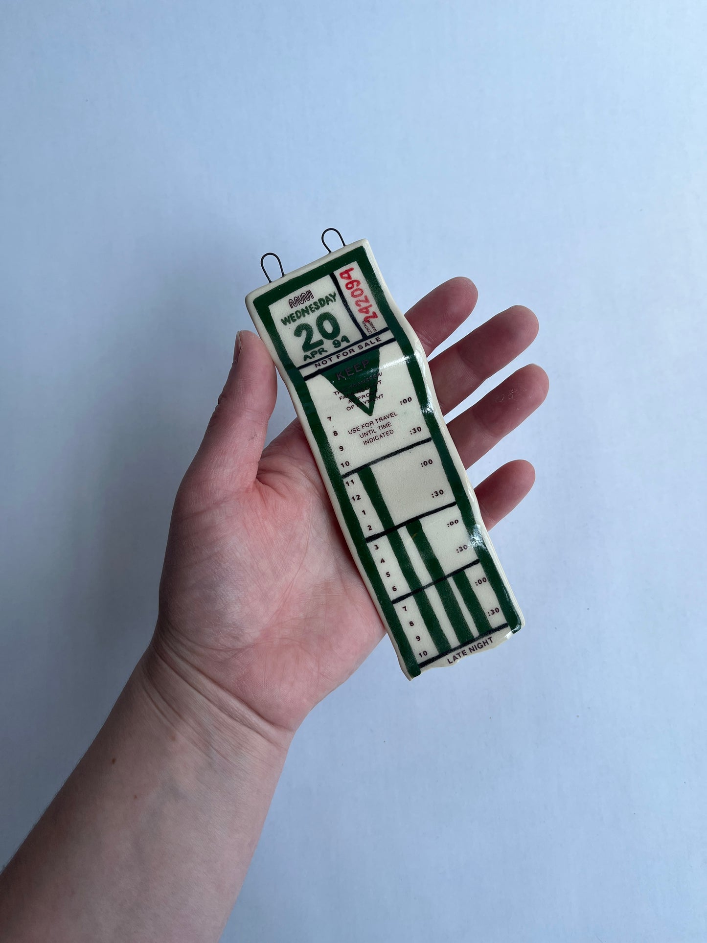 Ceramic Bus Transfer (Wall Hanging, Dark Green Wed 4/20/94)