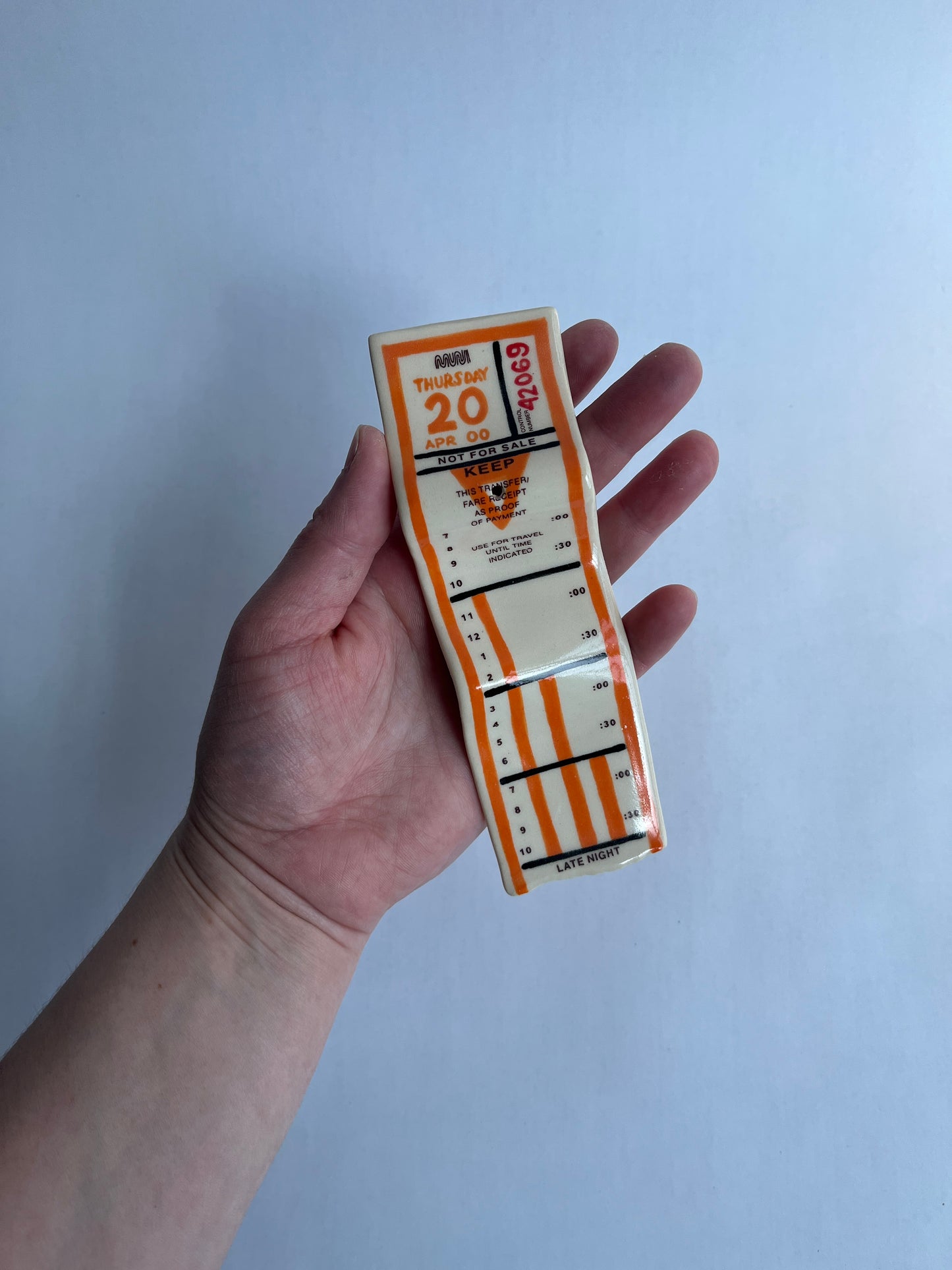 Ceramic Bus Transfer (Incense Holder, Orange Thurs 4/20/00)