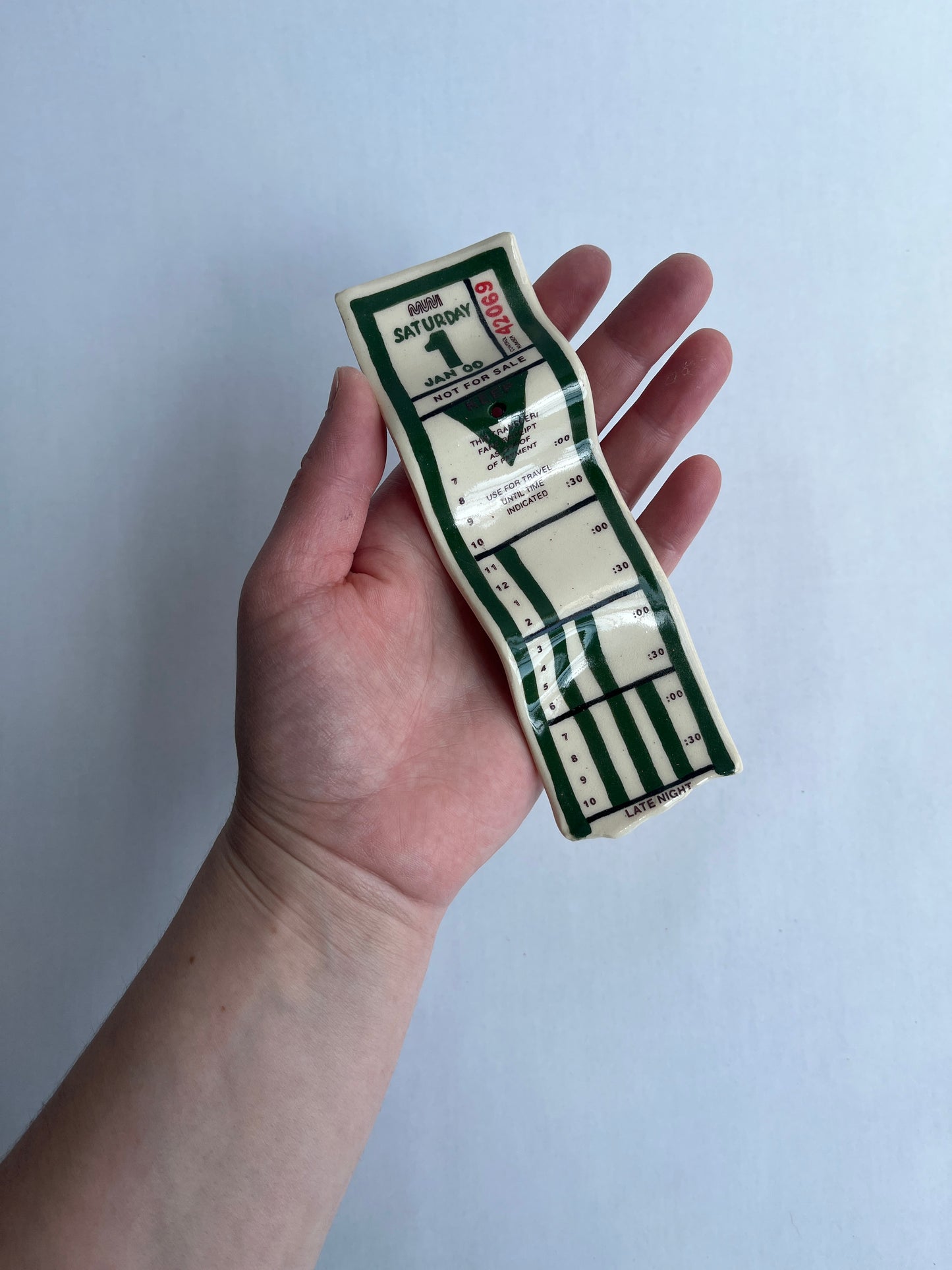 Ceramic Bus Transfer (Incense Holder, Dark Green Sat 1/1/00)