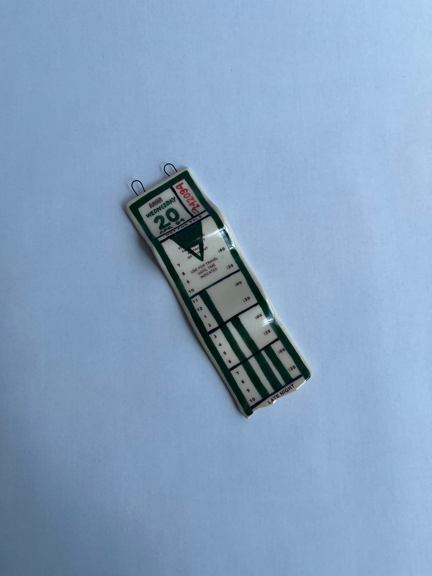 Ceramic Bus Transfer (Wall Hanging, Dark Green Wed 4/20/94)