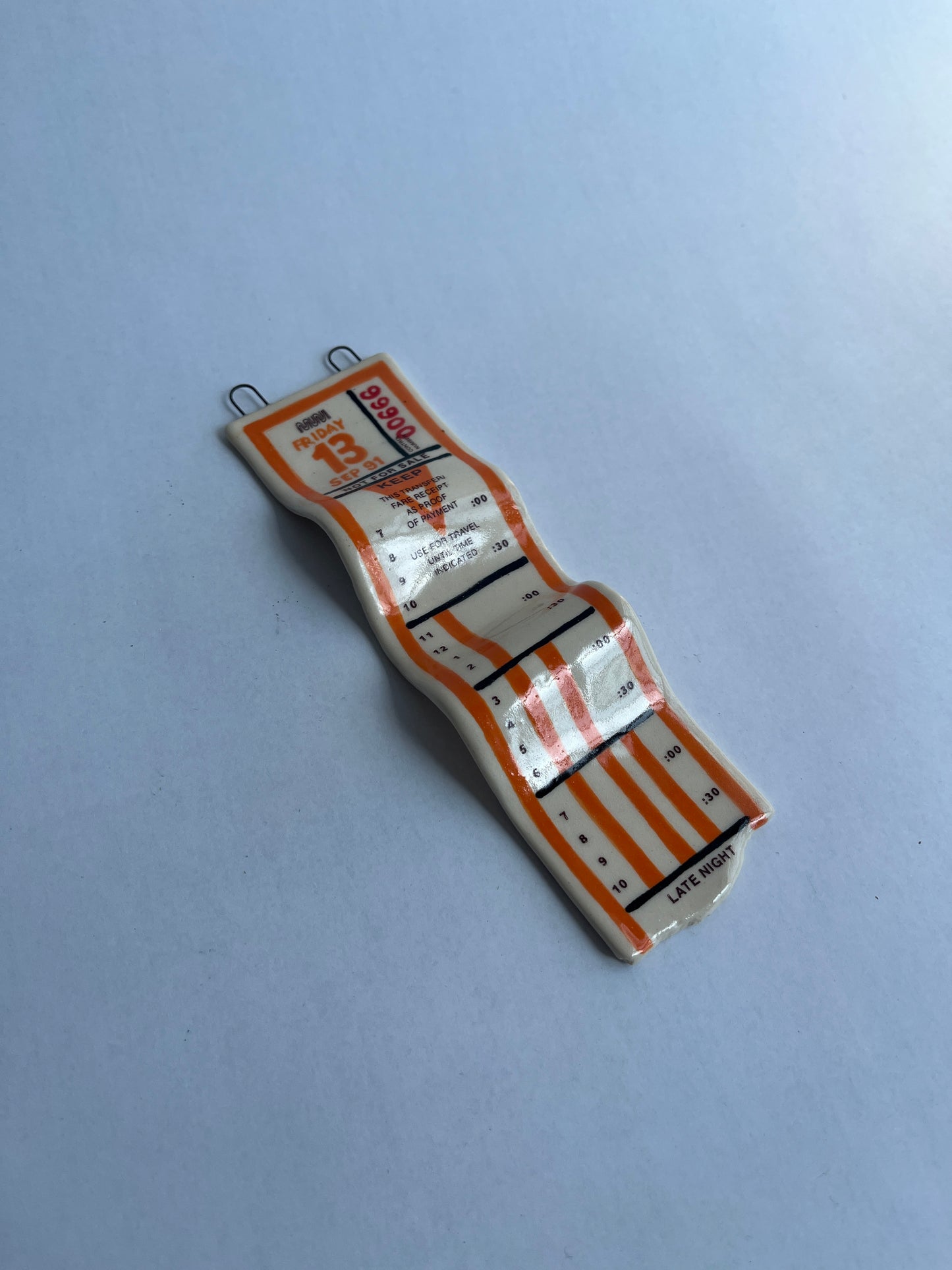 Ceramic Bus Transfer (Wall Hanging, Orange Fri 9/13/91)