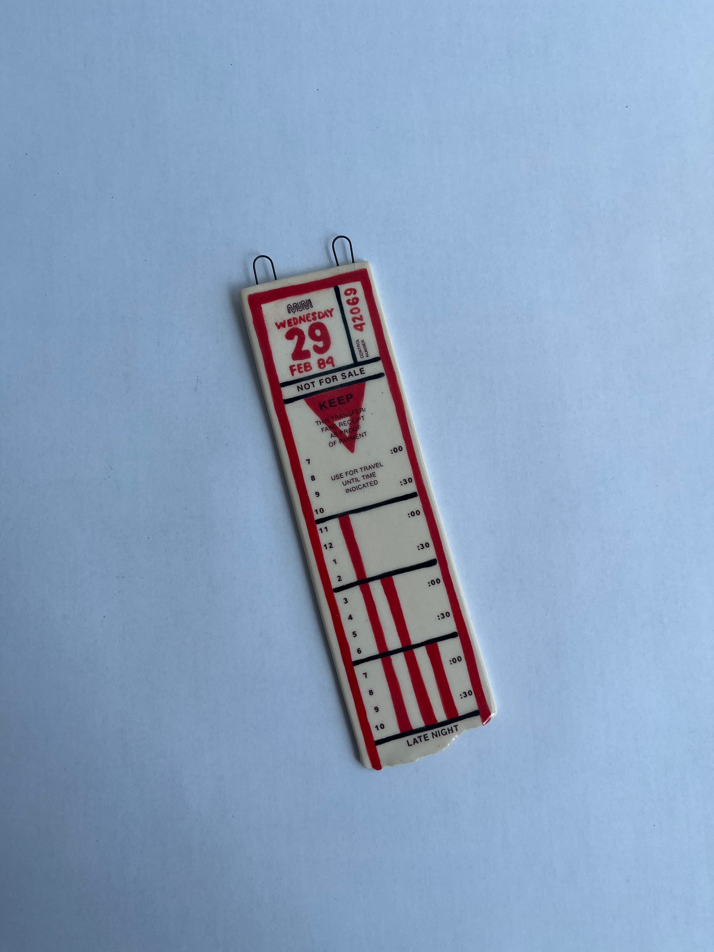 Ceramic Bus Transfer (Wall Hanging, Red Wed 2/29/84 FLAT)