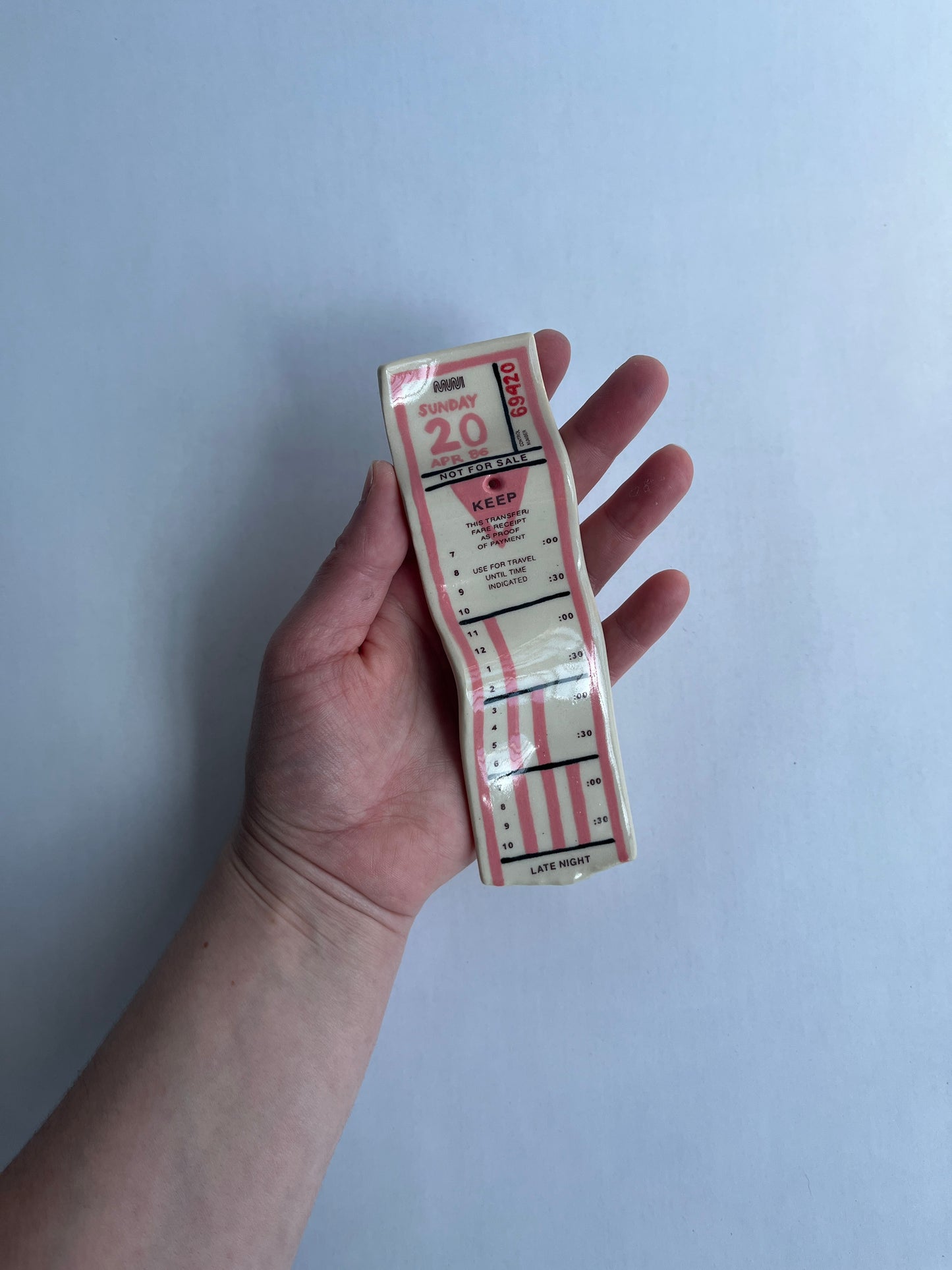 Ceramic Bus Transfer (Incense Holder, Pink Sat 4/20/86)
