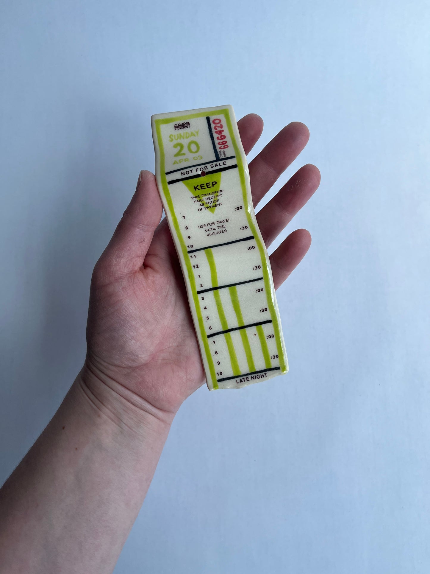 Ceramic Bus Transfer (Incense Holder, Chartreuse Sun 4/20/03)