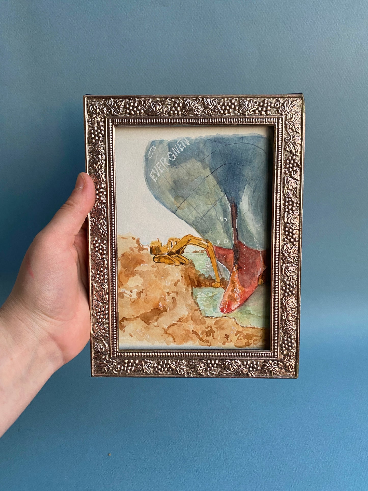IRL NFT: Big Boat Stuck original watercolor