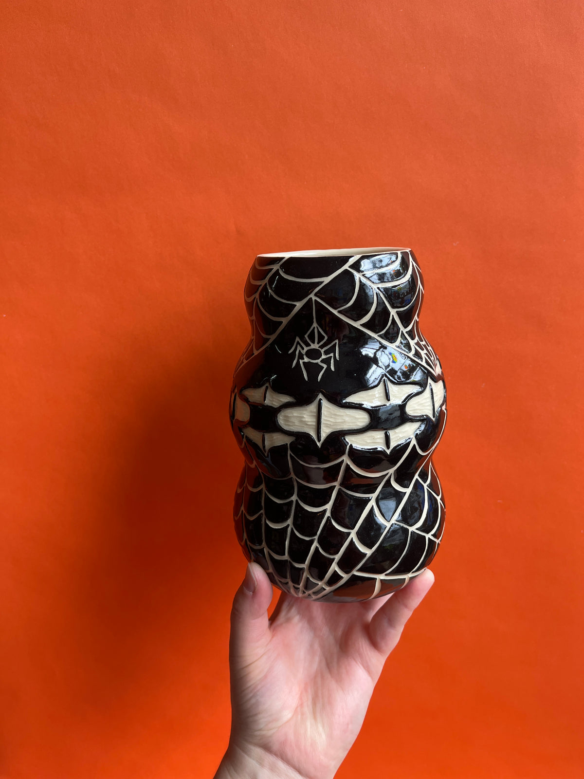 Halloween Update: Carved Spiderweb and Chain Vase