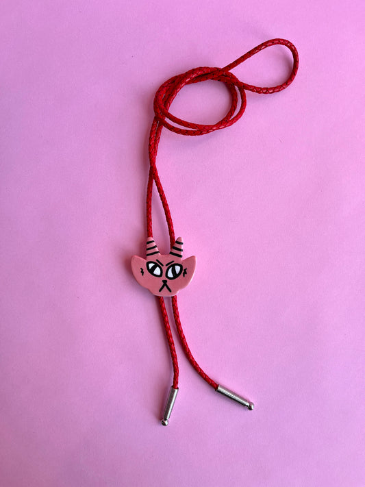 Halloween Update: Pink Devil Bolo (Kitty Face, Red Cord)