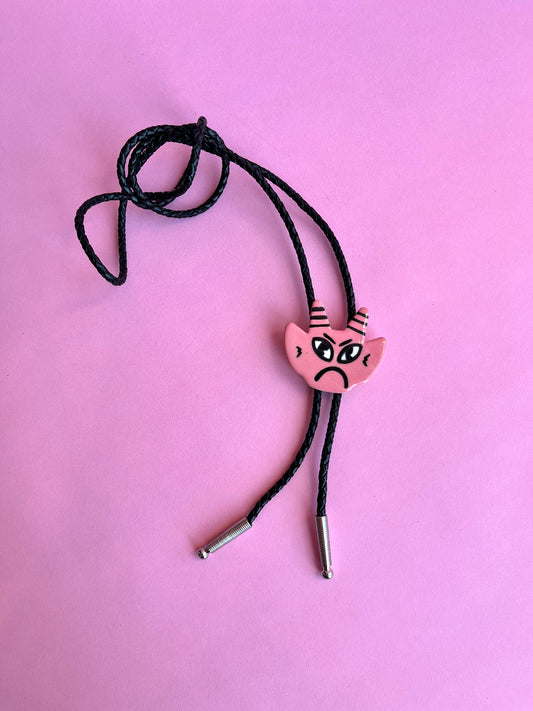 Halloween Update: Pink Devil Bolo (Sad Face, Black Cord)