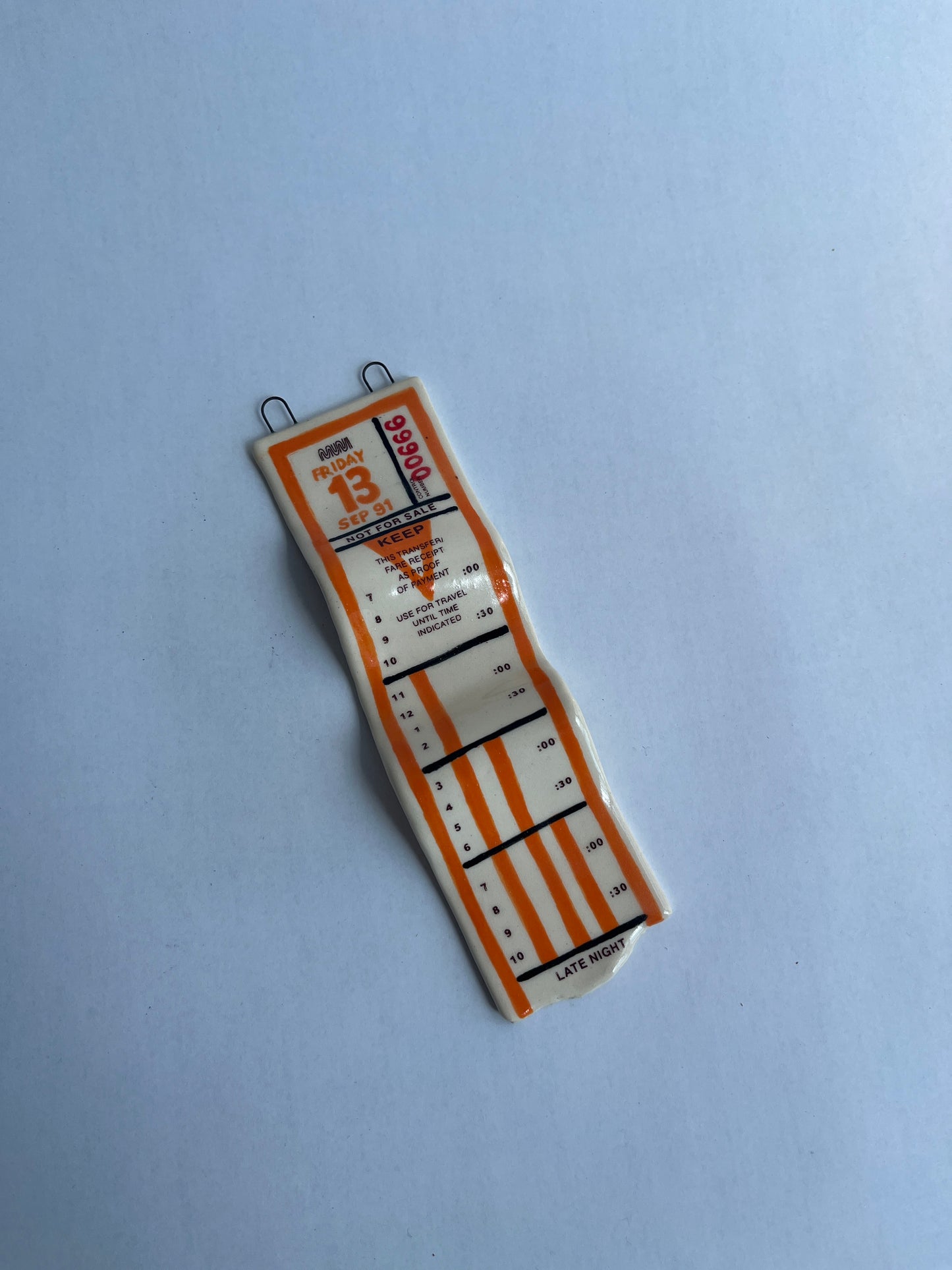 Ceramic Bus Transfer (Wall Hanging, Orange Fri 9/13/91)