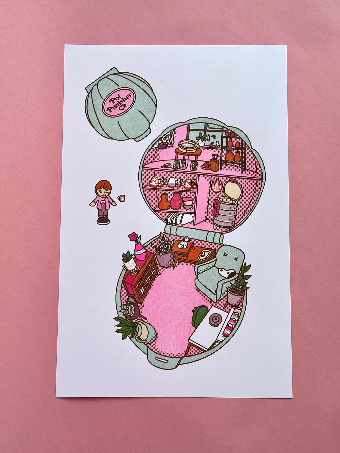 Pot Punisher Polly Pocket Risograph Print