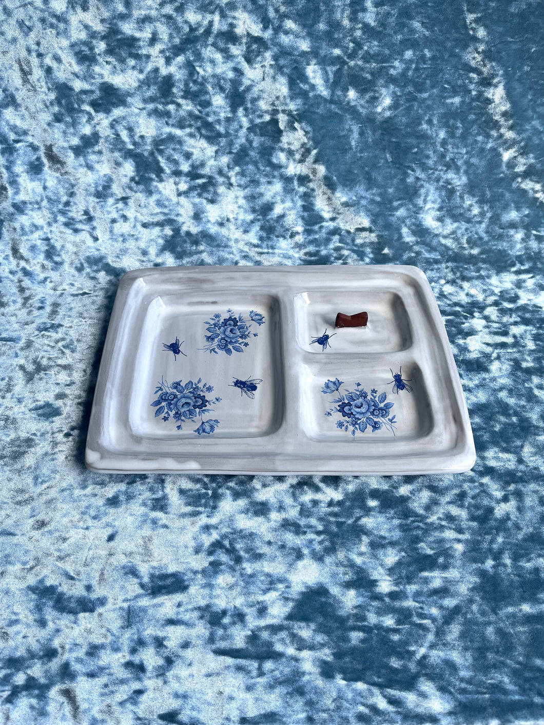 Blue Rose Ceramic Rolling Tray
