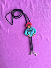 Load image into Gallery viewer, Cowgirl Bolo, Blue fringe/Red hat
